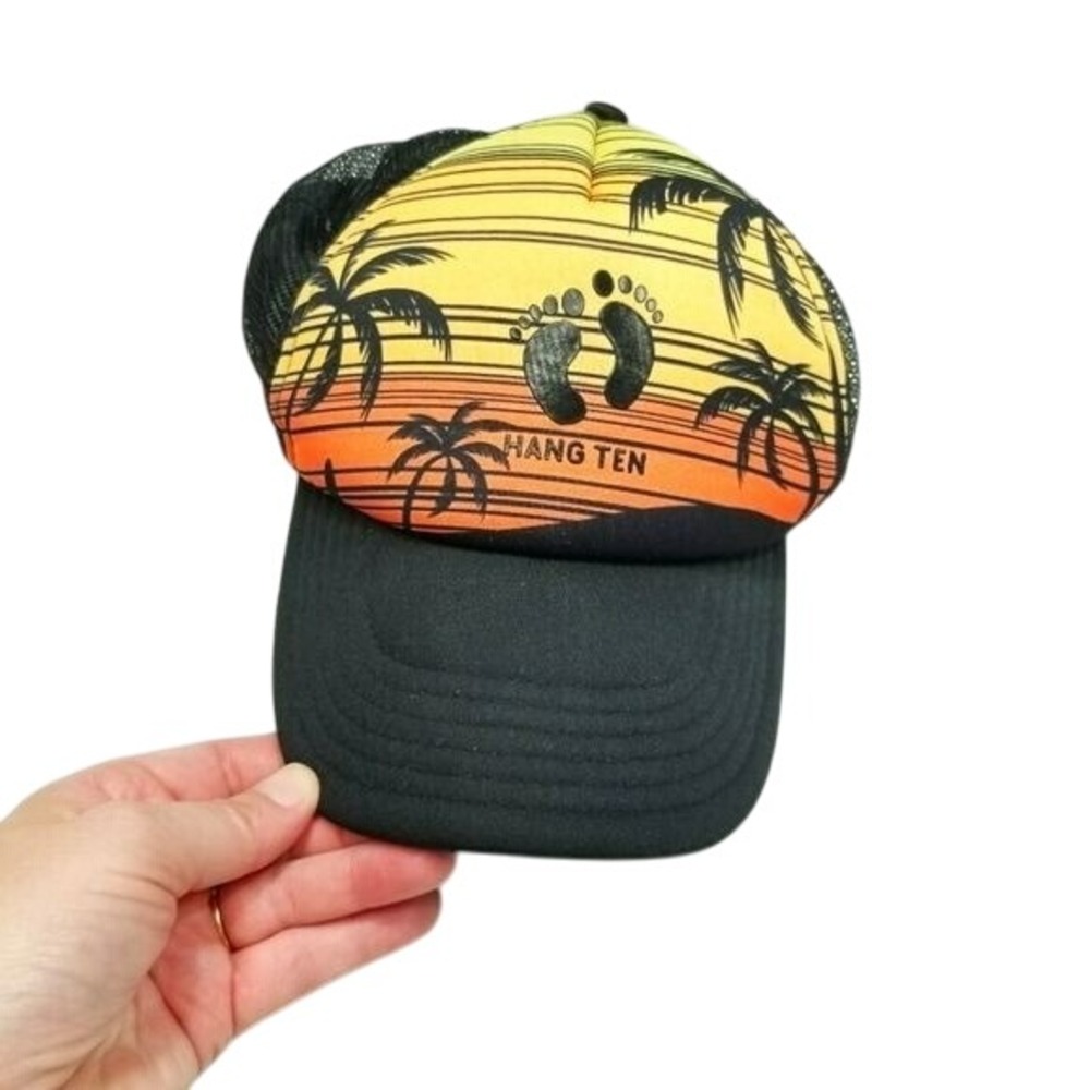 Hang Ten‎ Trucker Hat Sunset Palm Trees Black Snapback Adjustable